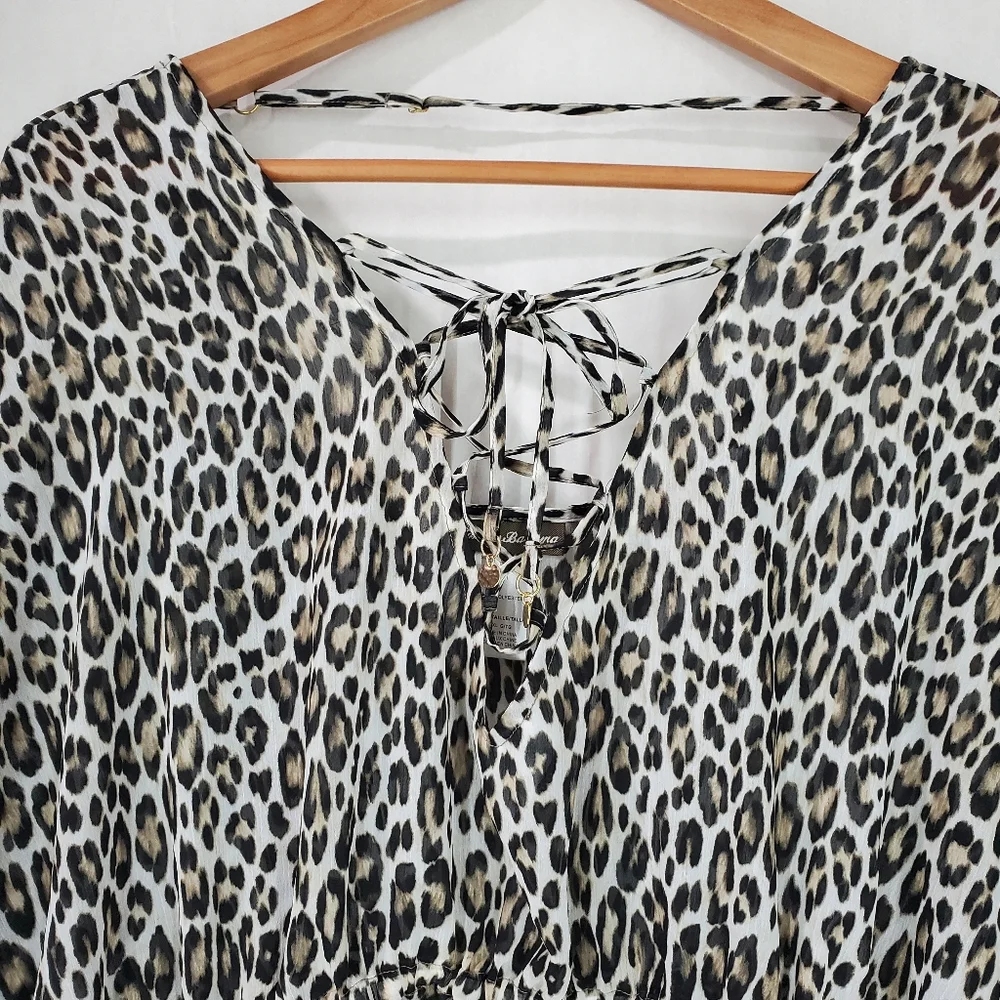 Tommy Bahama Animal Print Lace-up Tunic Swim Cover Up Sz L/XL Stretch Waist - Picture 5 of 12